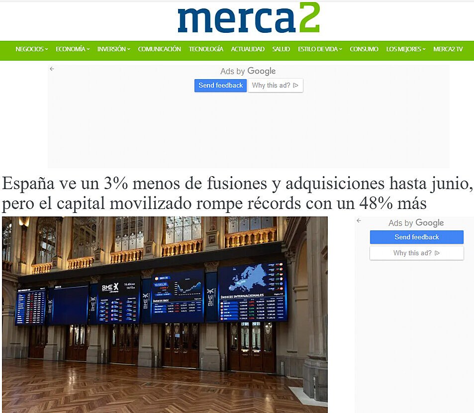 Espaa ve un 3% menos de fusiones y adquisiciones hasta junio, pero el capital movilizado rompe rcords con un 48% ms